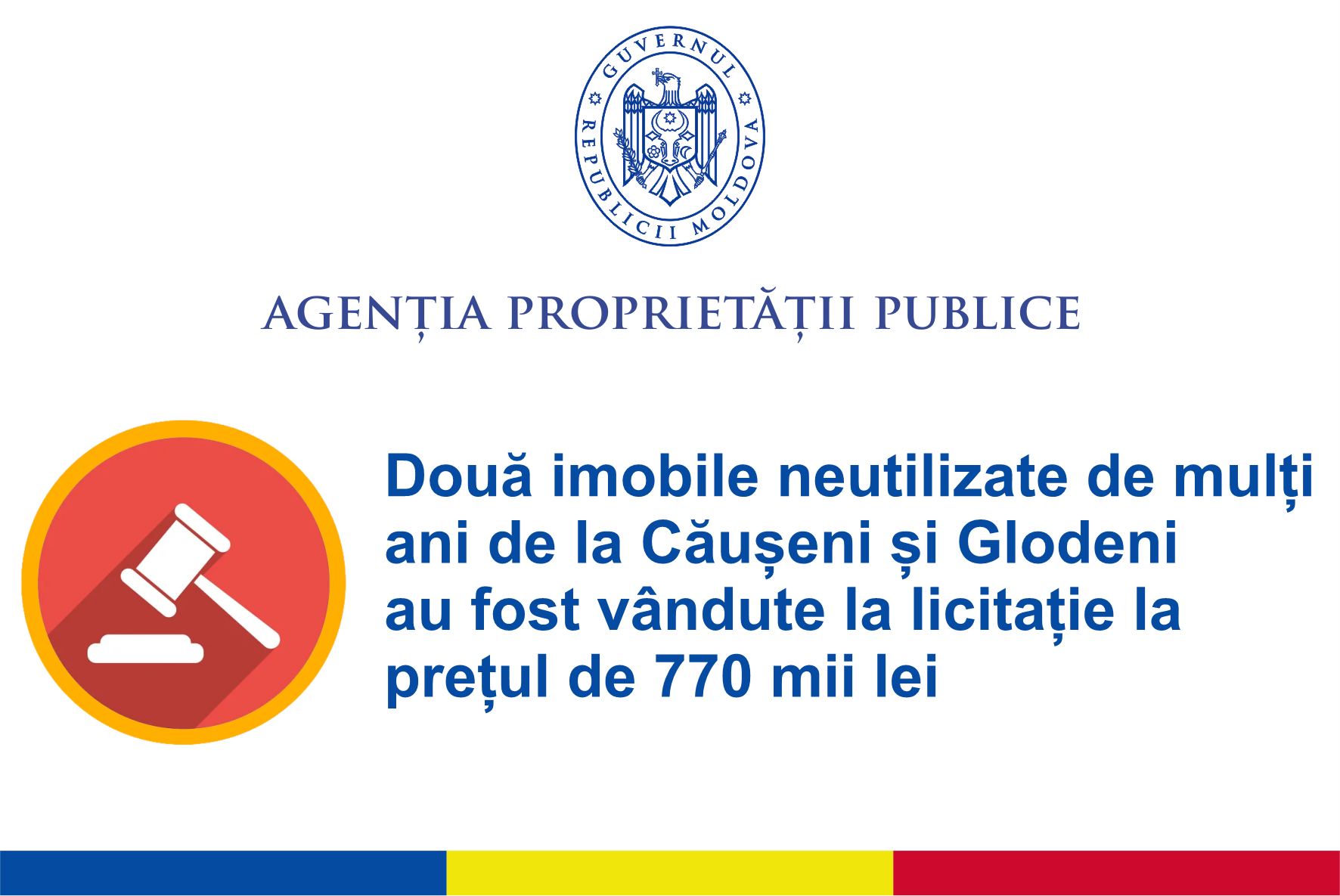 Două imobile neutilizate de mulți ani de la Căușeni și Glodeni au fost vândute la licitație la prețul de 770 mii lei