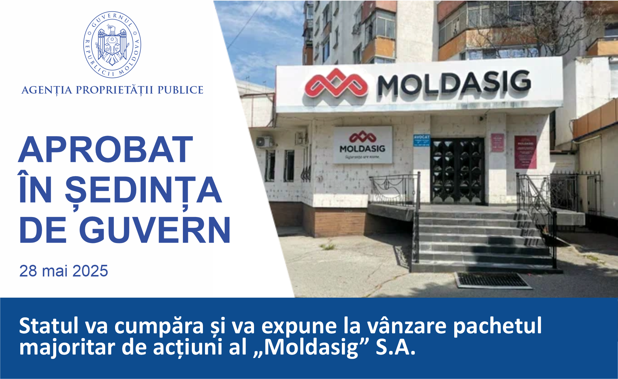 Statul va cumpăra și va expune la vânzare pachetul majoritar de acțiuni al „Moldasig” S.A.